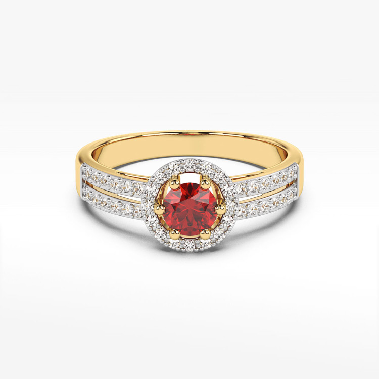 Złoty pierścionek z rubinem i diamentami