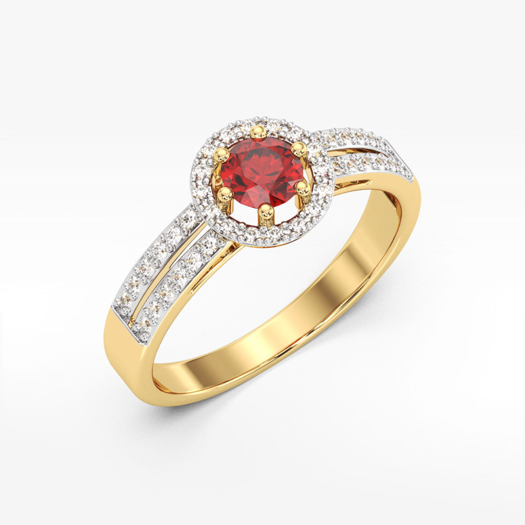 Złoty pierścionek z rubinem i diamentami