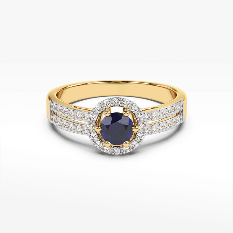 Złoty pierścionek z szafirem i diamentami