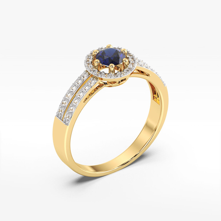 Złoty pierścionek z szafirem i diamentami