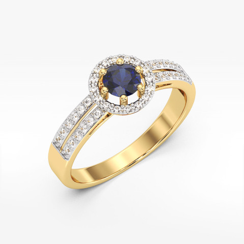 Złoty pierścionek z szafirem i diamentami