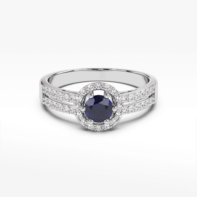 Złoty pierścionek z szafirem i diamentami