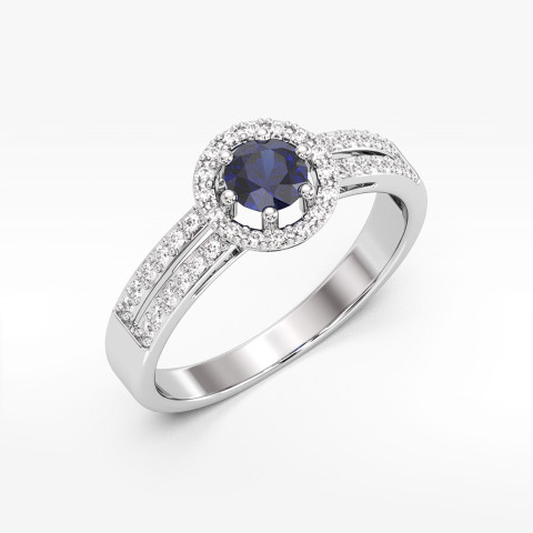 Złoty pierścionek z szafirem i diamentami