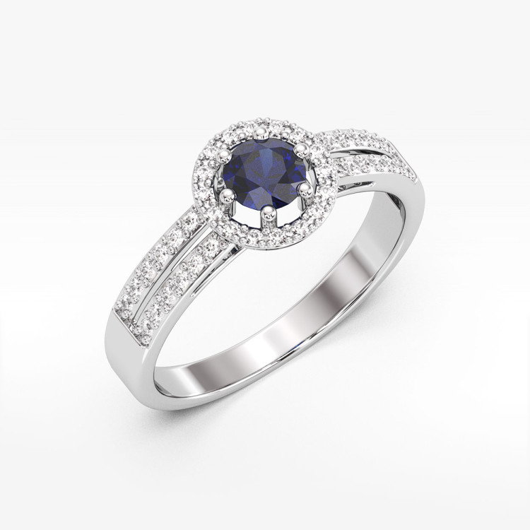 Złoty pierścionek z szafirem i diamentami