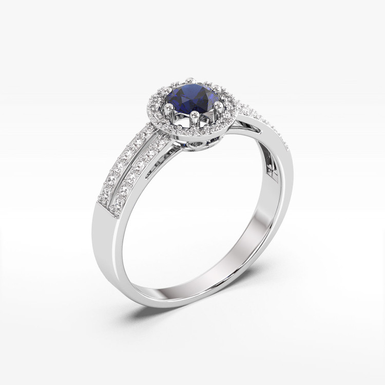 Złoty pierścionek z szafirem i diamentami