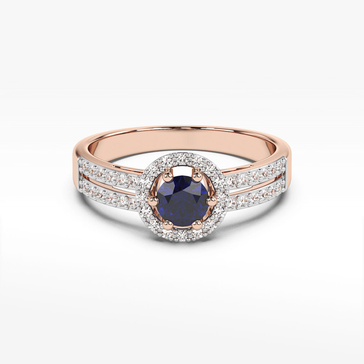 Złoty pierścionek z szafirem i diamentami