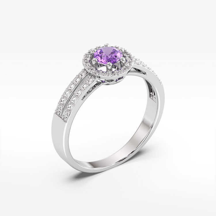 Złoty pierścionek z ametystem i diamentami