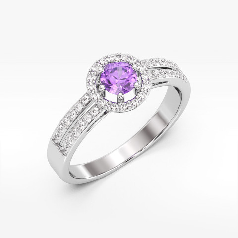 Złoty pierścionek z ametystem i diamentami