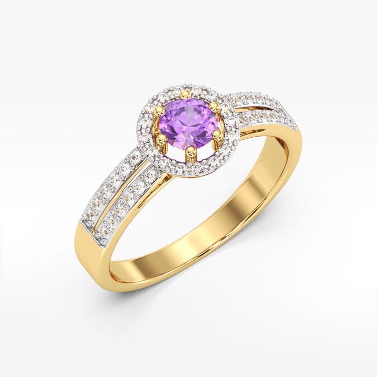 Złoty pierścionek z ametystem i diamentami