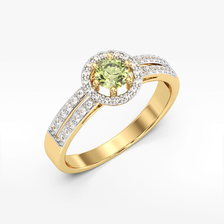 Złoty pierścionek z oliwinem i diamentami