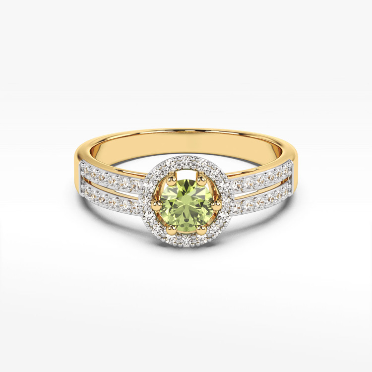 Złoty pierścionek z oliwinem i diamentami