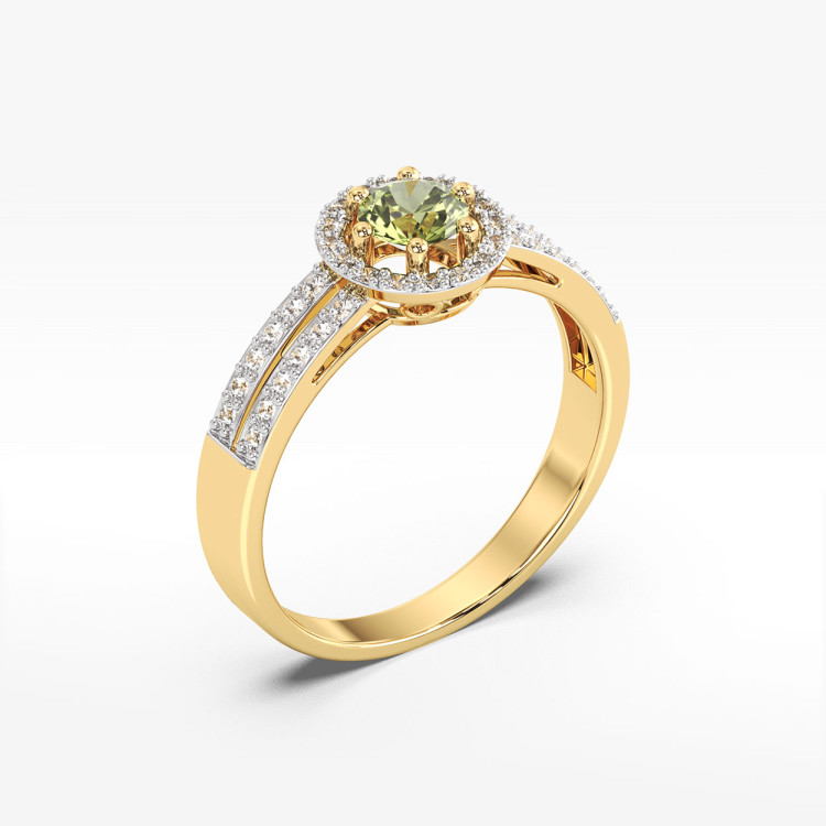 Złoty pierścionek z oliwinem i diamentami