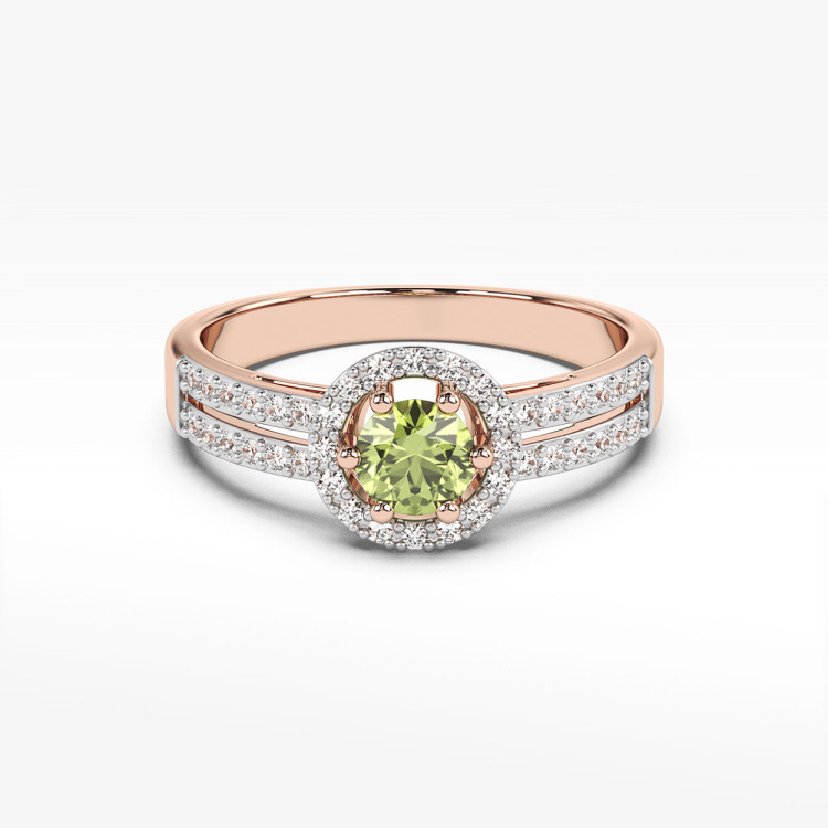 Złoty pierścionek z oliwinem i diamentami