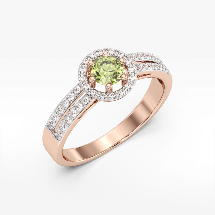 Złoty pierścionek z oliwinem i diamentami