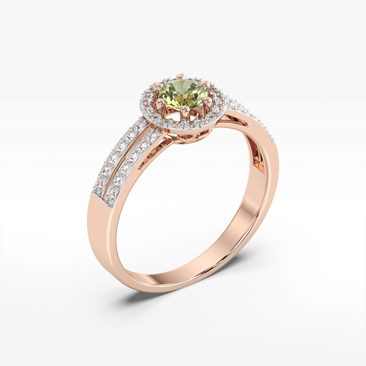 Złoty pierścionek z oliwinem i diamentami