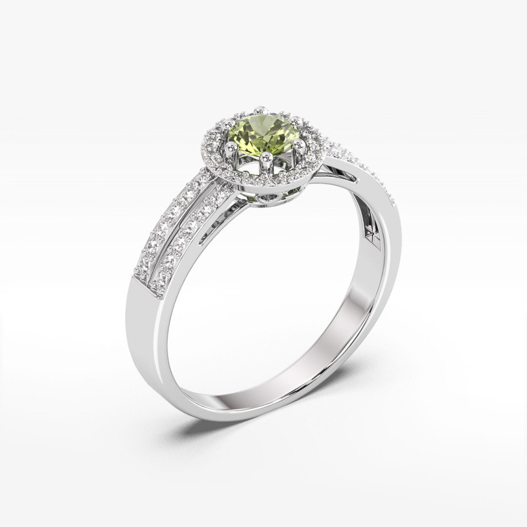 Złoty pierścionek z oliwinem i diamentami