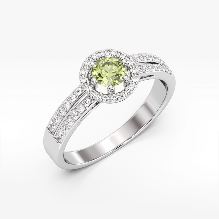 Złoty pierścionek z oliwinem i diamentami