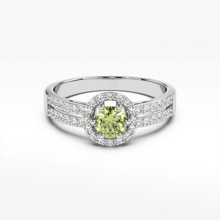 Złoty pierścionek z oliwinem i diamentami