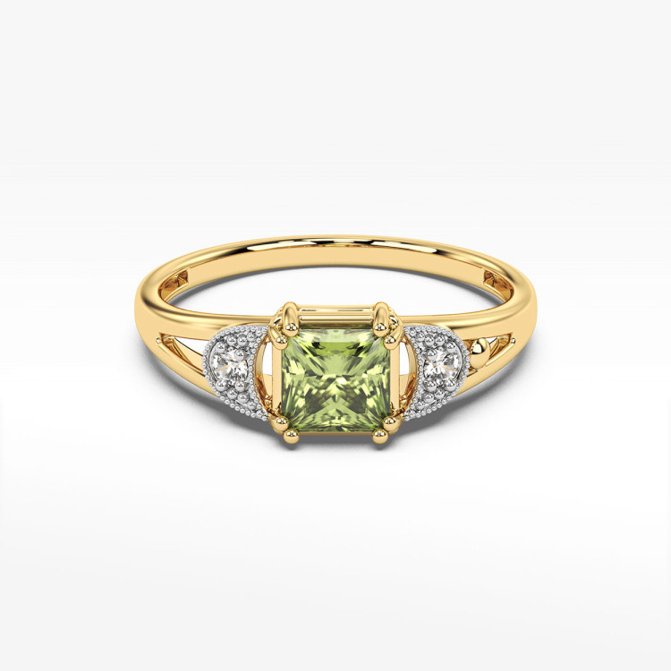 Pierścionek z oliwinem i diamentami