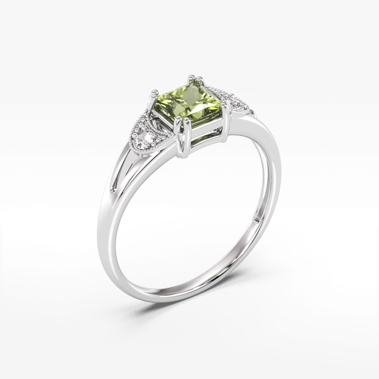 Pierścionek z oliwinem i diamentami