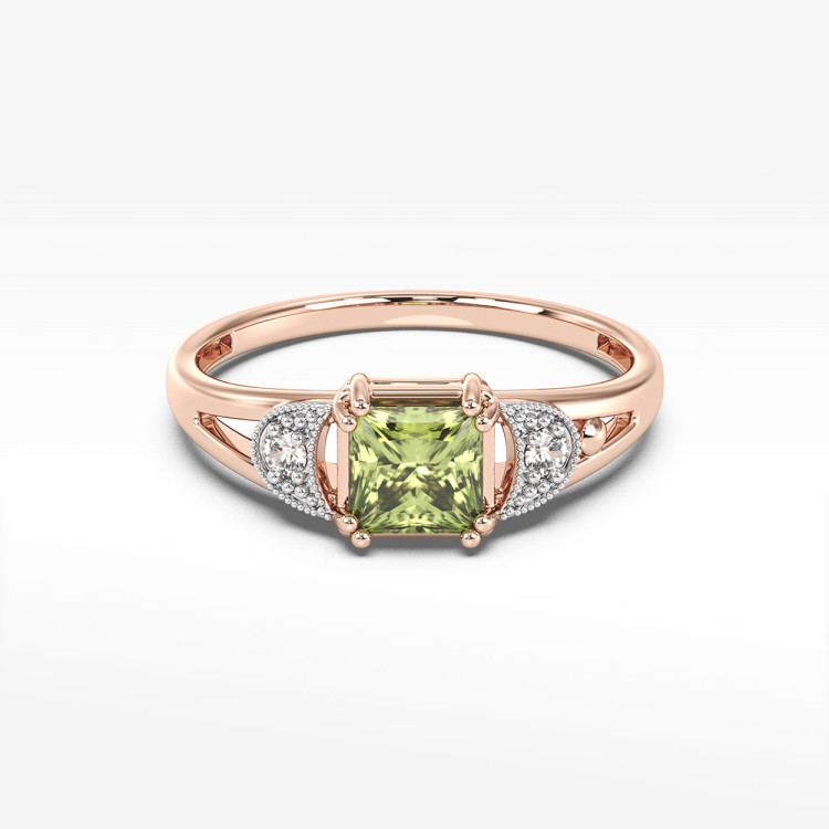 Pierścionek z oliwinem i diamentami