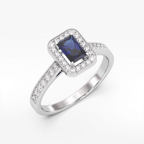 Złoty pierścionek z szafirem i diamentami