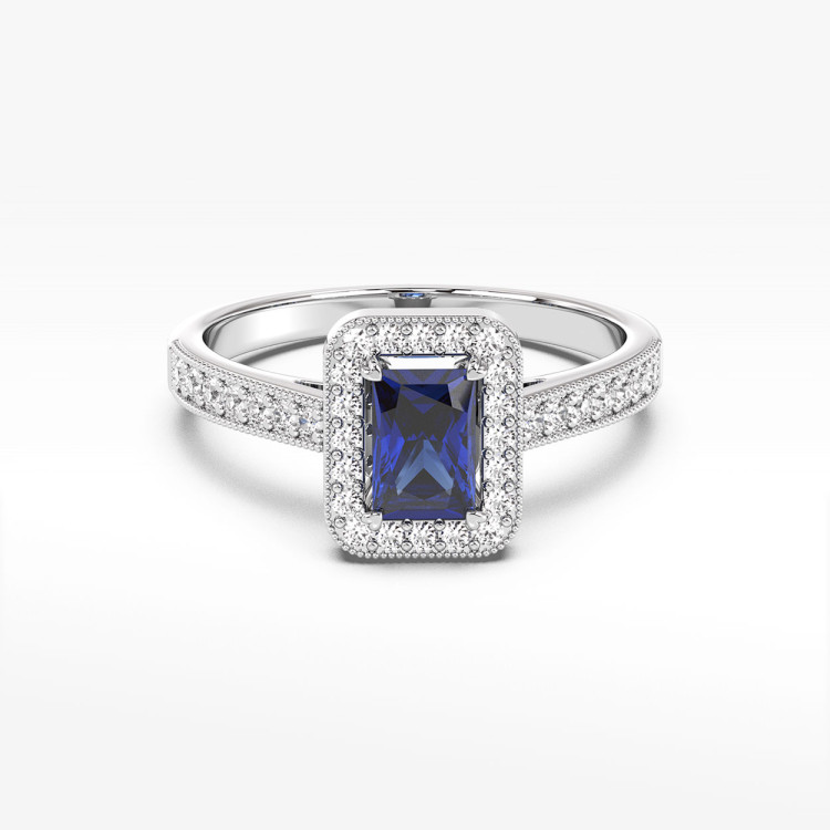 Złoty pierścionek z szafirem i diamentami