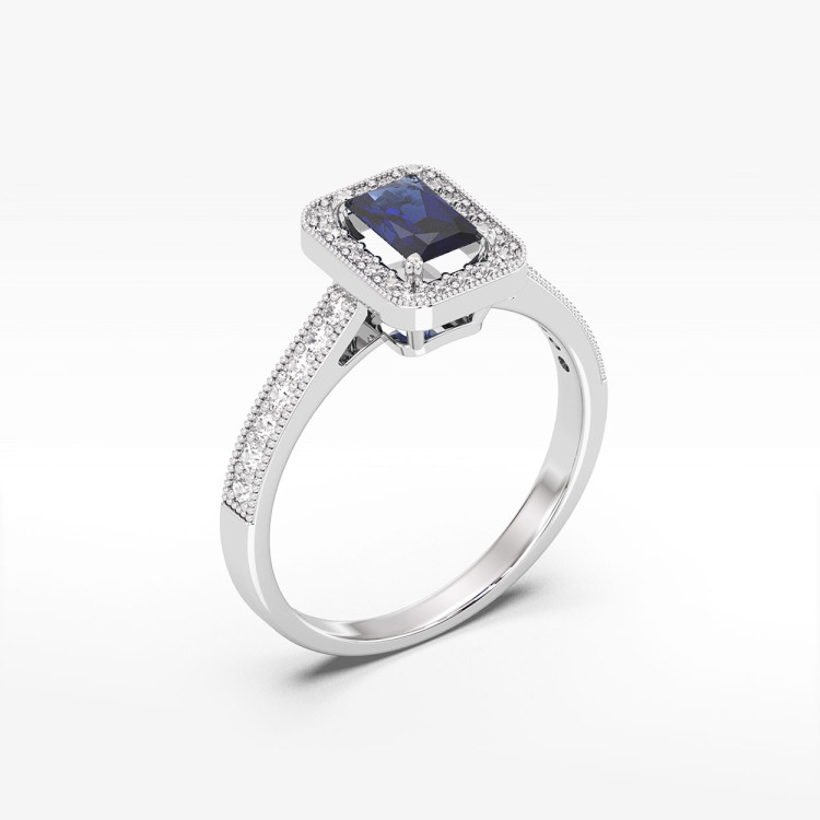 Złoty pierścionek z szafirem i diamentami