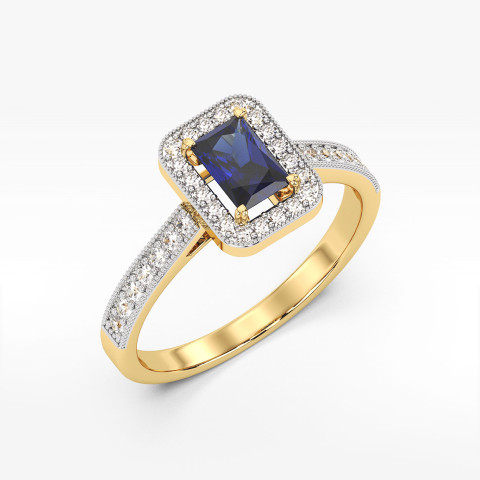 Złoty pierścionek z szafirem i diamentami