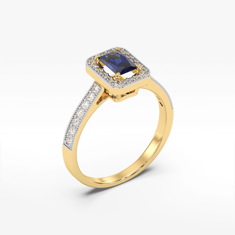 Złoty pierścionek z szafirem i diamentami