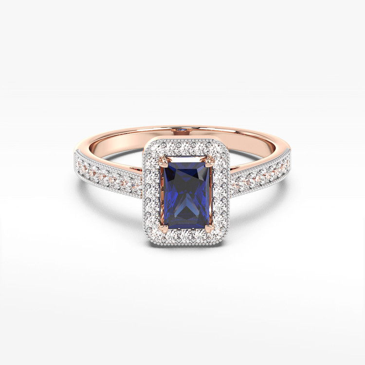 Złoty pierścionek z szafirem i diamentami