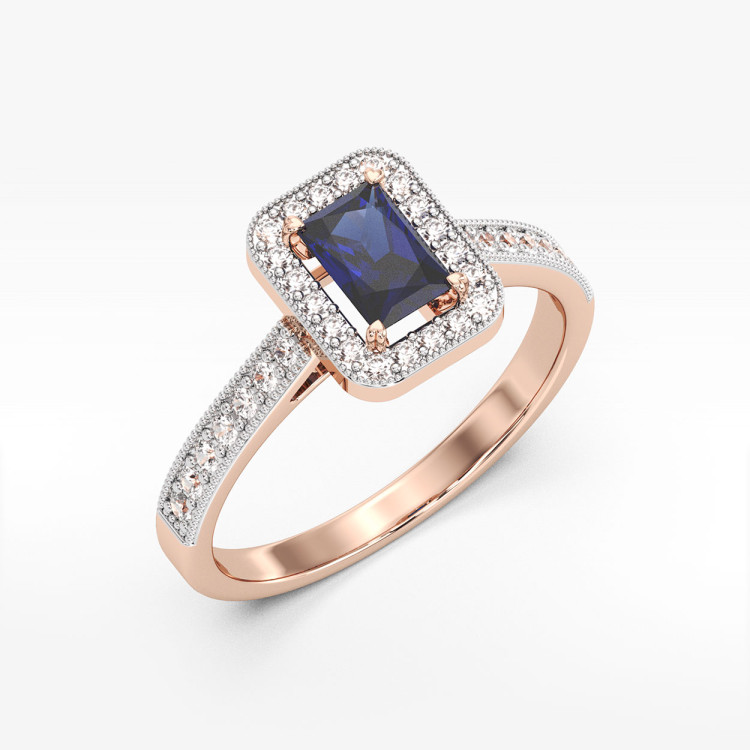 Złoty pierścionek z szafirem i diamentami