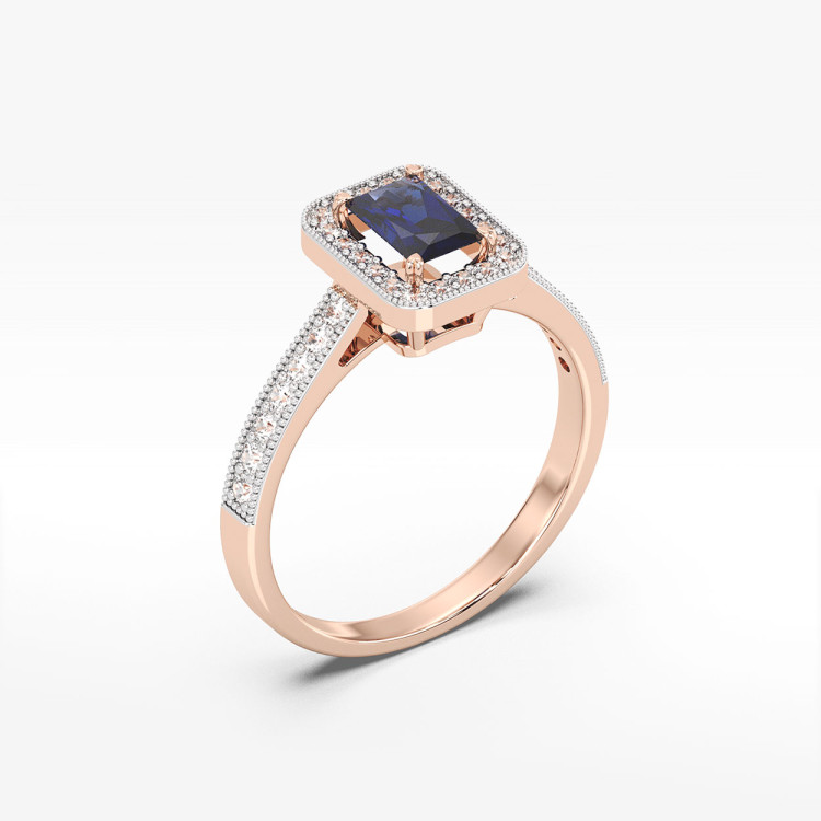 Złoty pierścionek z szafirem i diamentami