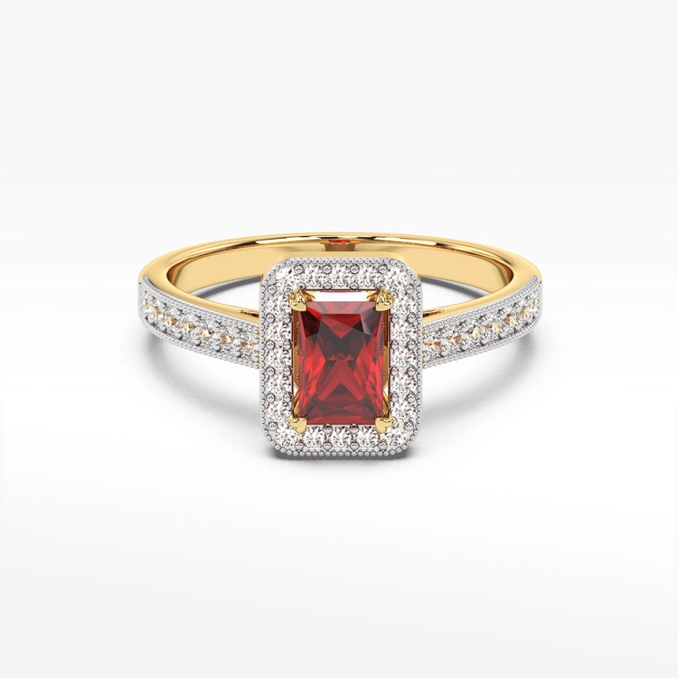 Złoty pierścionek z rubinem i diamentami