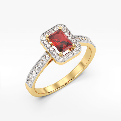 Złoty pierścionek z rubinem i diamentami