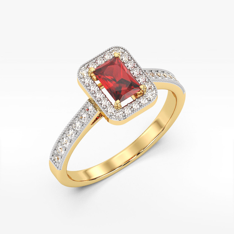 Złoty pierścionek z rubinem i diamentami