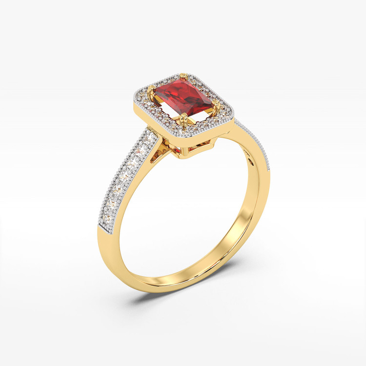 Złoty pierścionek z rubinem i diamentami