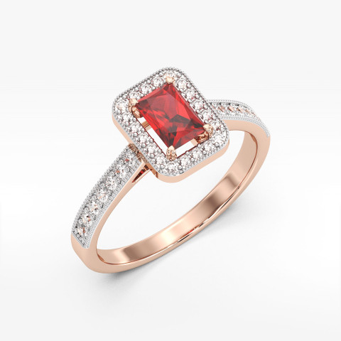 Złoty pierścionek z rubinem i diamentami