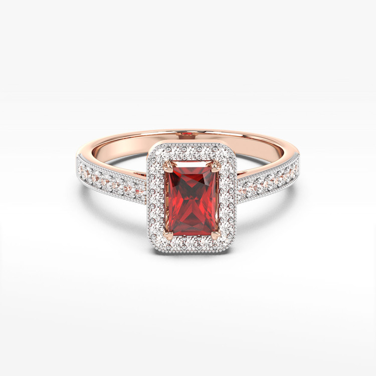 Złoty pierścionek z rubinem i diamentami