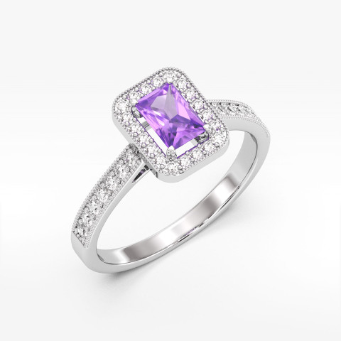Złoty pierścionek z ametystem i diamentami