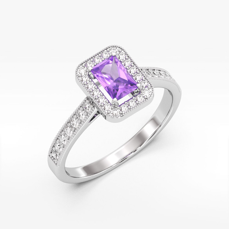 Złoty pierścionek z ametystem i diamentami