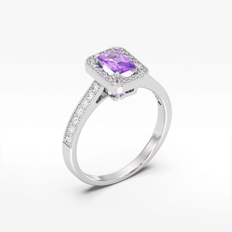 Złoty pierścionek z ametystem i diamentami