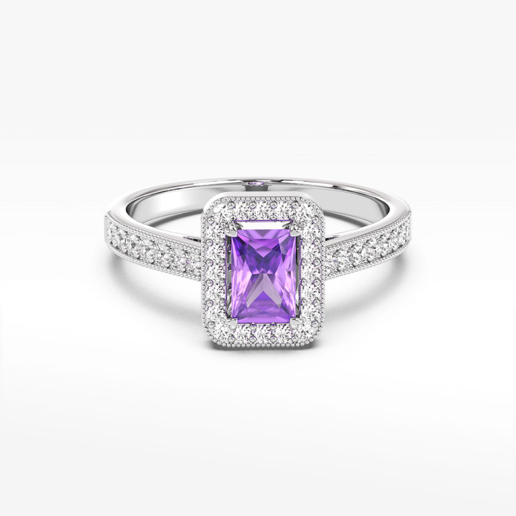 Złoty pierścionek z ametystem i diamentami