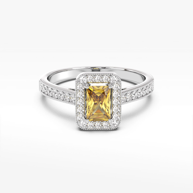 Złoty pierścionek z cytrynem i diamentami