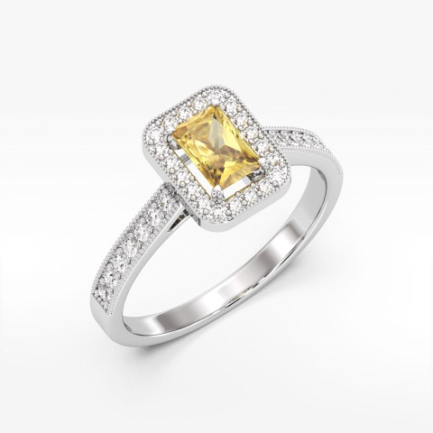 Złoty pierścionek z cytrynem i diamentami