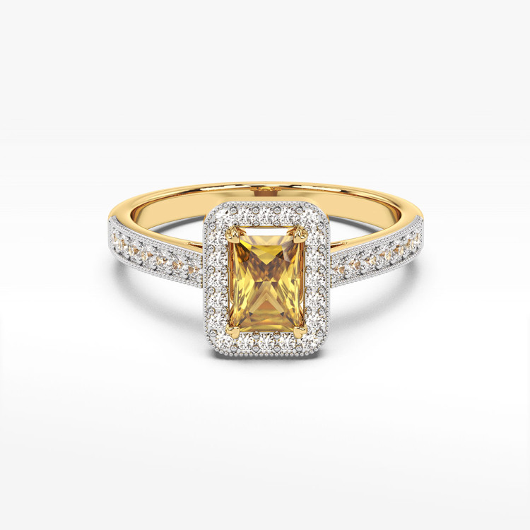 Złoty pierścionek z cytrynem i diamentami