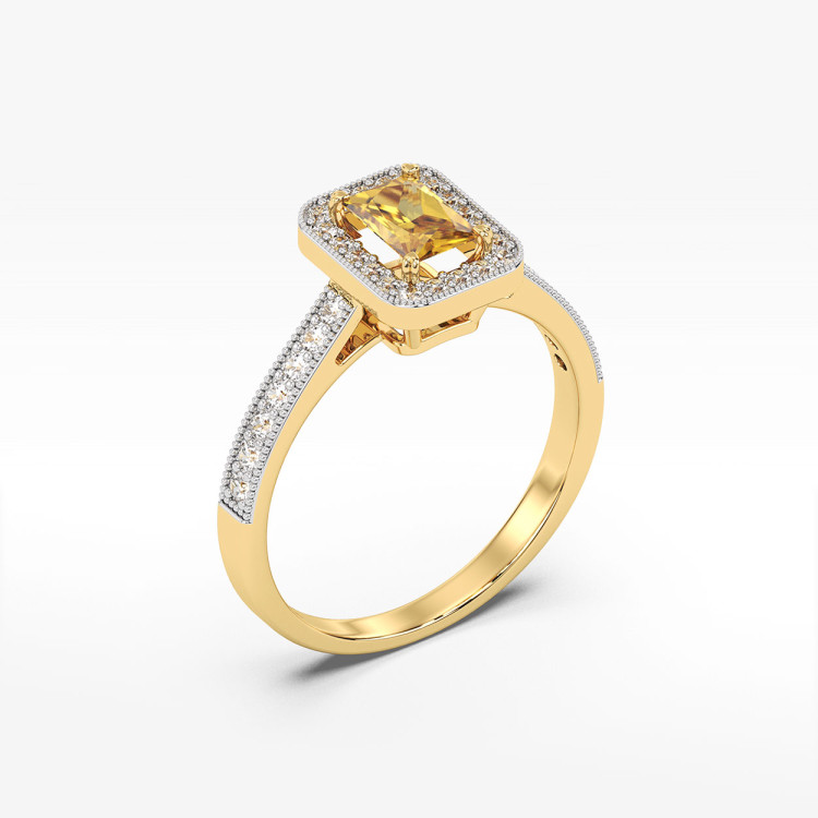 Złoty pierścionek z cytrynem i diamentami