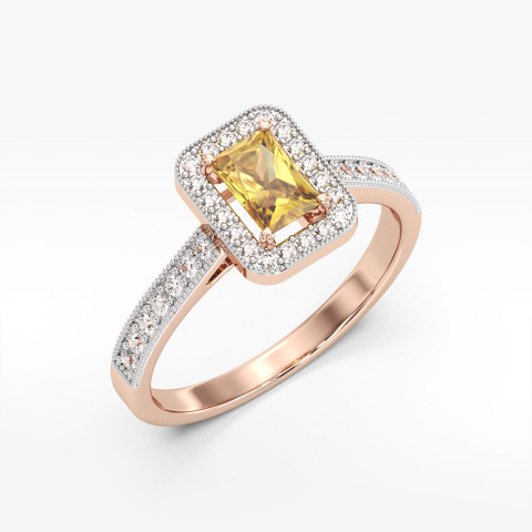 Złoty pierścionek z cytrynem i diamentami