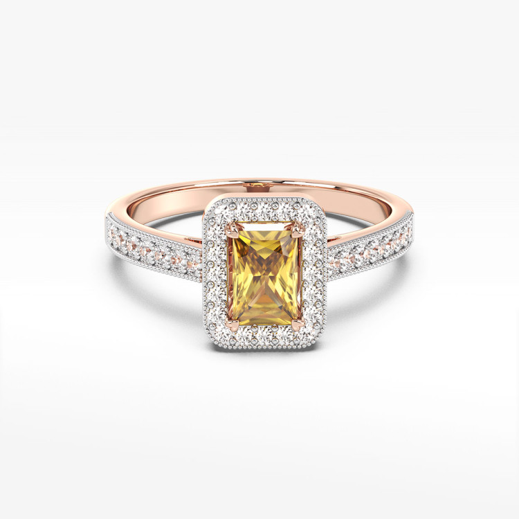 Złoty pierścionek z cytrynem i diamentami