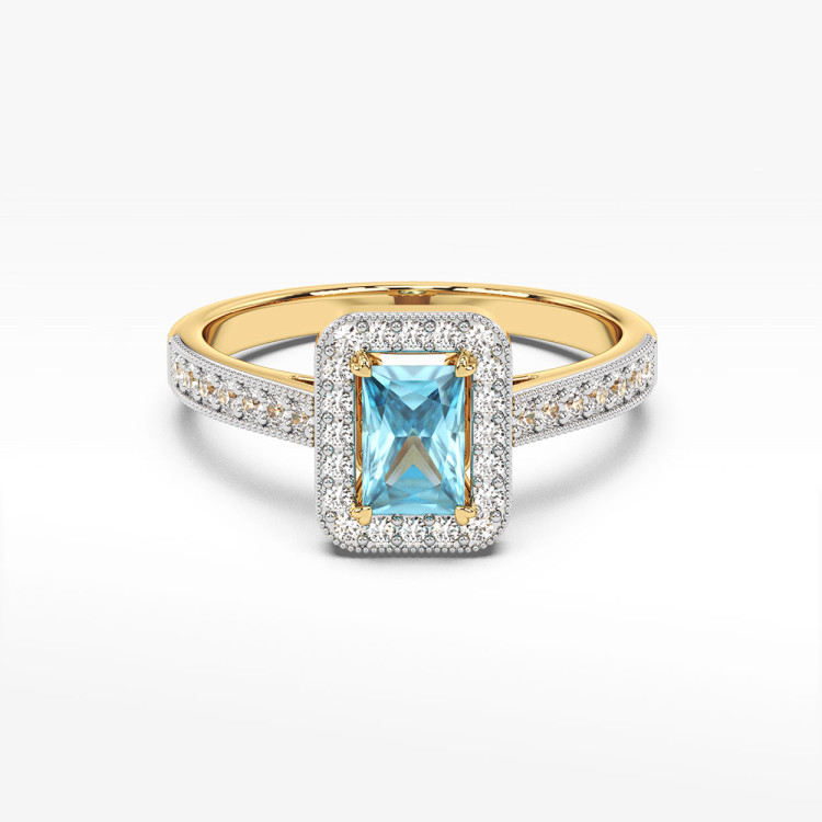 Złoty pierścionek z topazem i diamentami